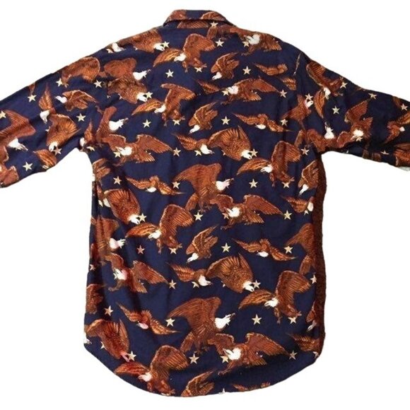 Roper Western Shirt Men’s L Bald Eagle Print Button Down Navy USA Cotton - Picture 4 of 12